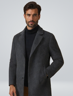 Men's long wool coat warm winter overcoat in dark grey, black, beige and dark blue
