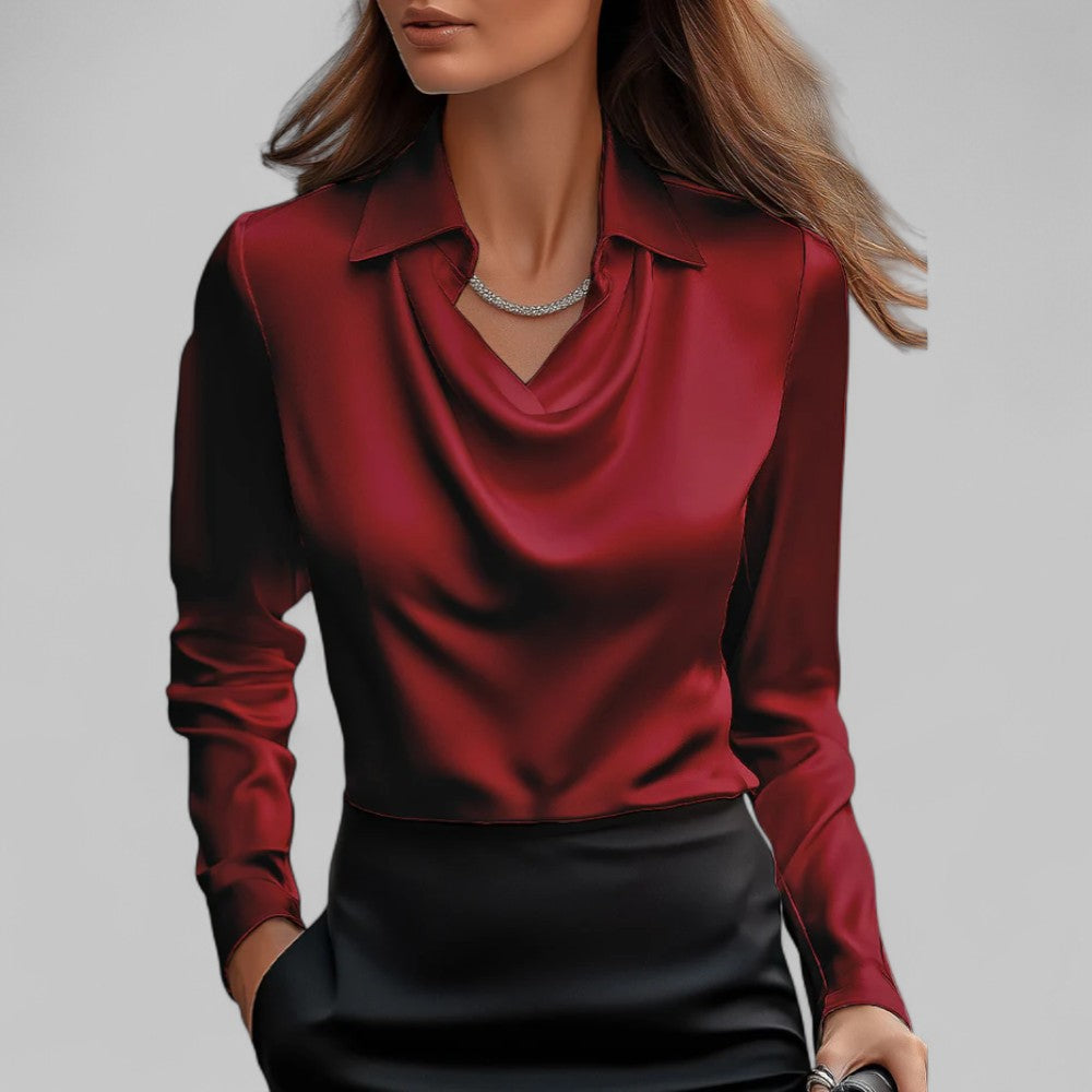 Women's draped collar blouse regular fit, long sleeve business casual style