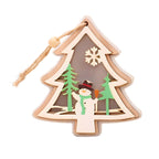 Wooden Christmas ornaments set of 2, modern natural wood, bell star tree gift shapes