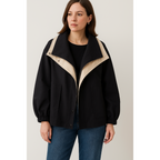 Women's hooded windbreaker jacket patchwork design relaxed fit