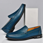Men leather loafers slip on moccasins with cushioned insole and rubber outsole