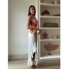 Women asymmetric one shoulder maxi dress oversized floral print ruffle hem