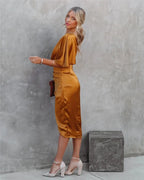 Women's asymmetric one-shoulder draped midi dress for evening occasions