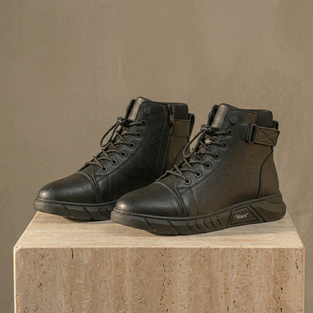 Men's Orthopedic Leather Boots | Black High-Top Chelsea, Side-Zip