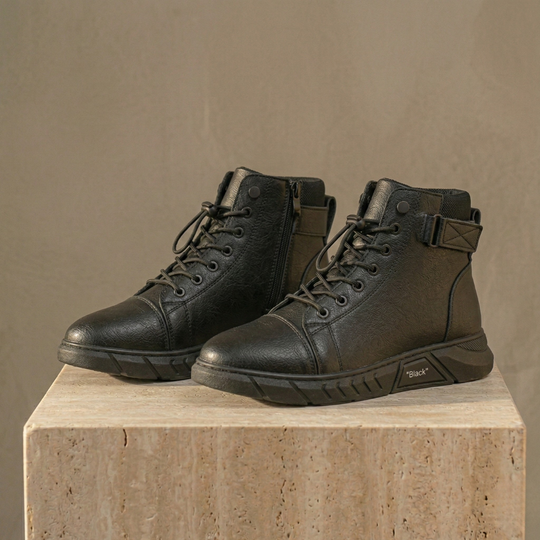 Men's Orthopedic Leather Boots | Black High-Top Chelsea, Side-Zip