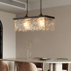Black glass chandelier dining room, 3-step dimmable E27 ceiling light, modern design