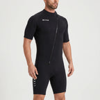 Shorty wetsuit 3mm front zip black, short sleeve for surfing swimming diving