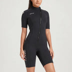 Shorty wetsuit 3mm front zip black, short sleeve for surfing swimming diving