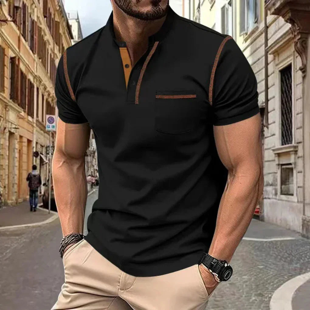 Men's polo shirt cotton blend regular fit short sleeve button placket