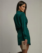 Long sleeve mini dress with wrap detail and collared neckline, regular fit
