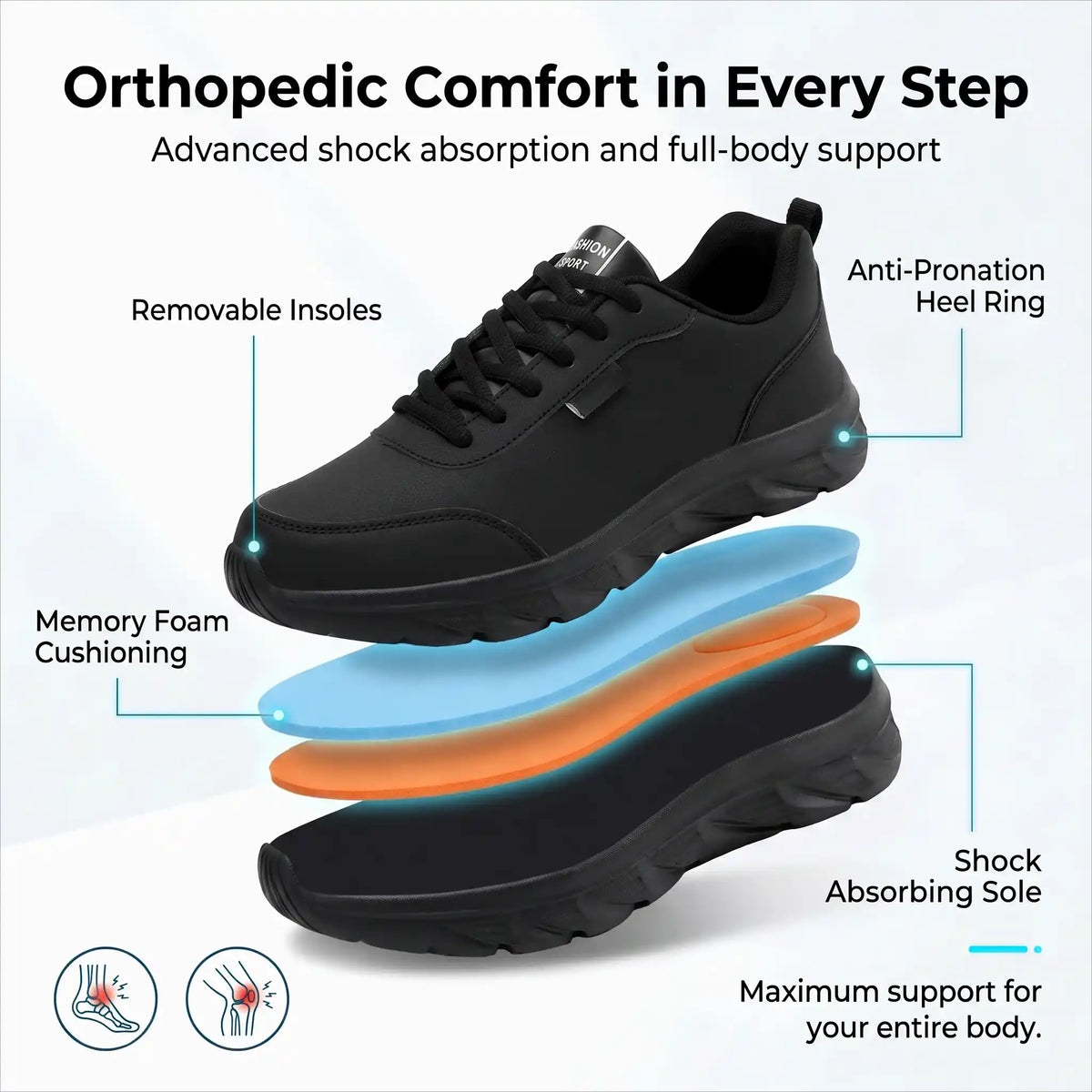 Men Orthopedic Shoes Wide Toe Box Arch Support Insoles Included