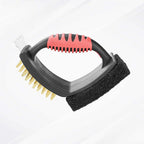 3-in-1 grill brush with brass bristles and copper scraper, black, BBQ cleaner