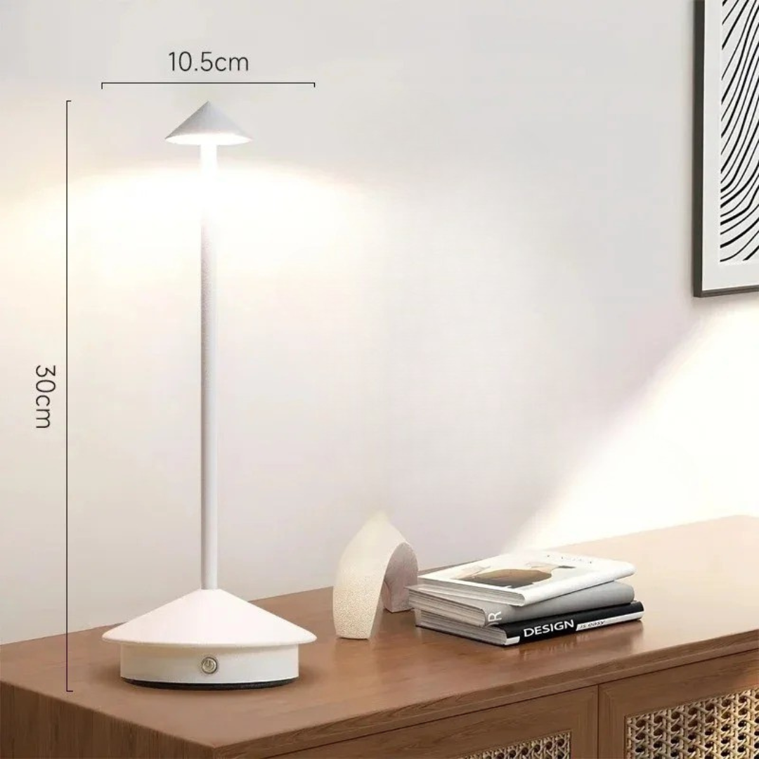 LED table lamp rechargeable aluminium cone with touch dimming, cordless desk lamp