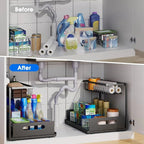 Under sink cabinet organizer 2-tier sliding black carbon steel L-shape