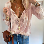 Women boho blouse with cutout neckline flowing bohemian style