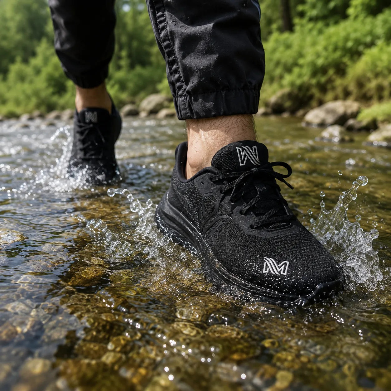 Men orthopedic sneakers wide toe box arch support breathable knit black