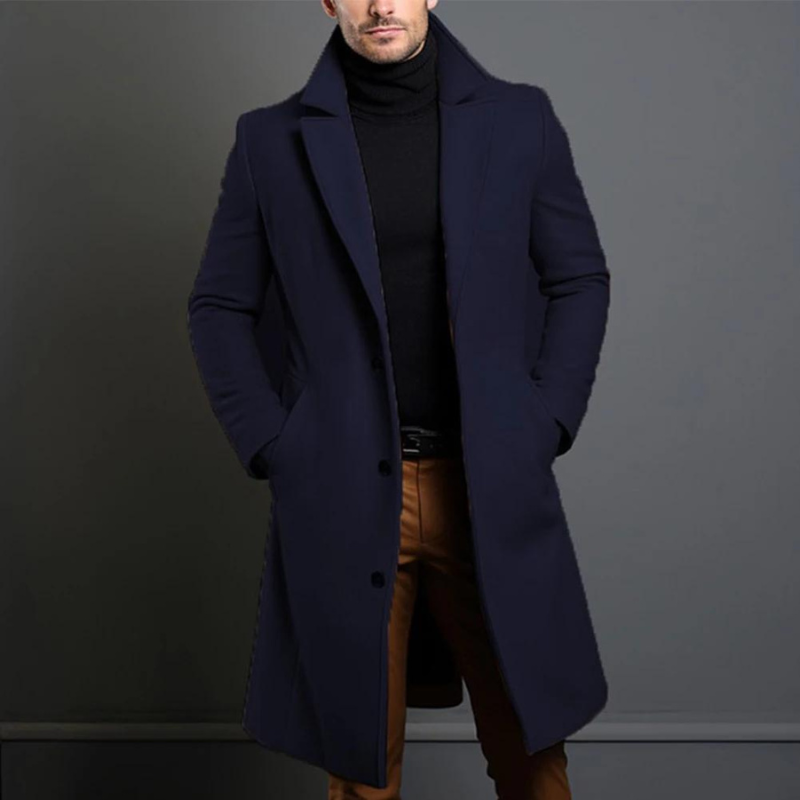 Men's wool coat classic fit available in black, brown, grey and blue