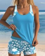 Women Tankini Set Sleeveless Top Printed Shorts | Linnea