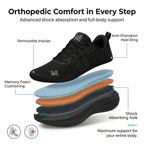 Men orthopedic sneakers wide toe box arch support breathable knit black