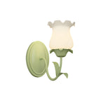 Green floral glass wall lamp, 3-step dimmable, 1 or 2-light indoor fixture
