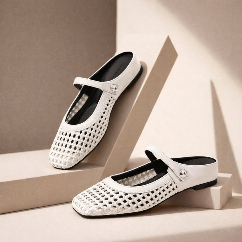 Women's woven mule flats with orthopedic sole, backless slip-on style in 6 colors