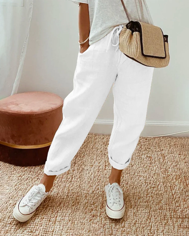 Women's linen pants casual relaxed fit, breathable summer trousers