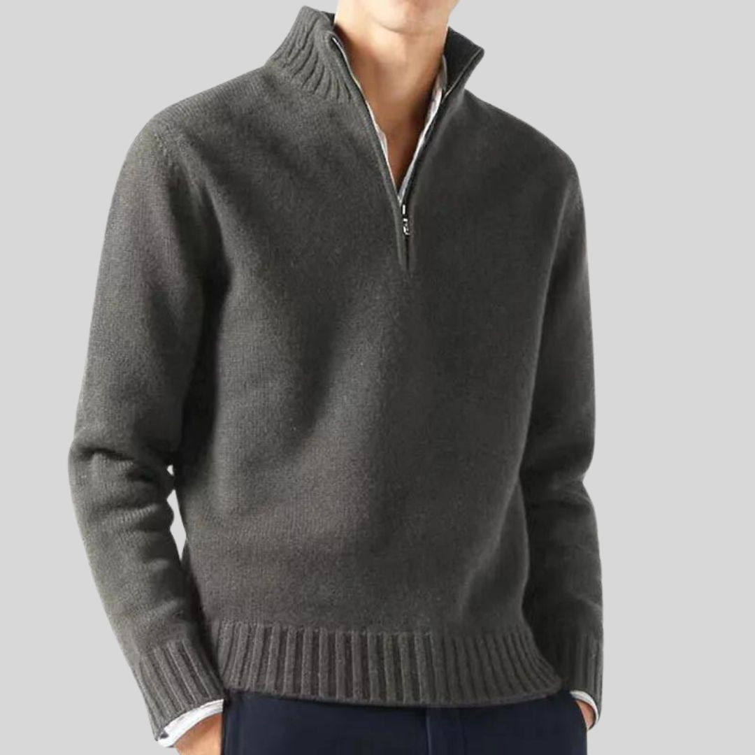 Men's half-zip pullover sweater wool blend, warm winter knitwear