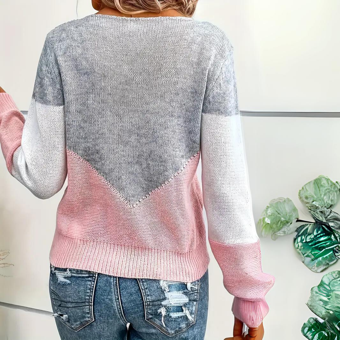 Women's relaxed fit pullover casual everyday sweater in pink, loose silhouette