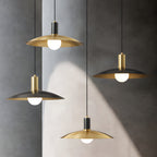 Brass pendant lamp mid-century style with white milk glass shade, 1-light E27