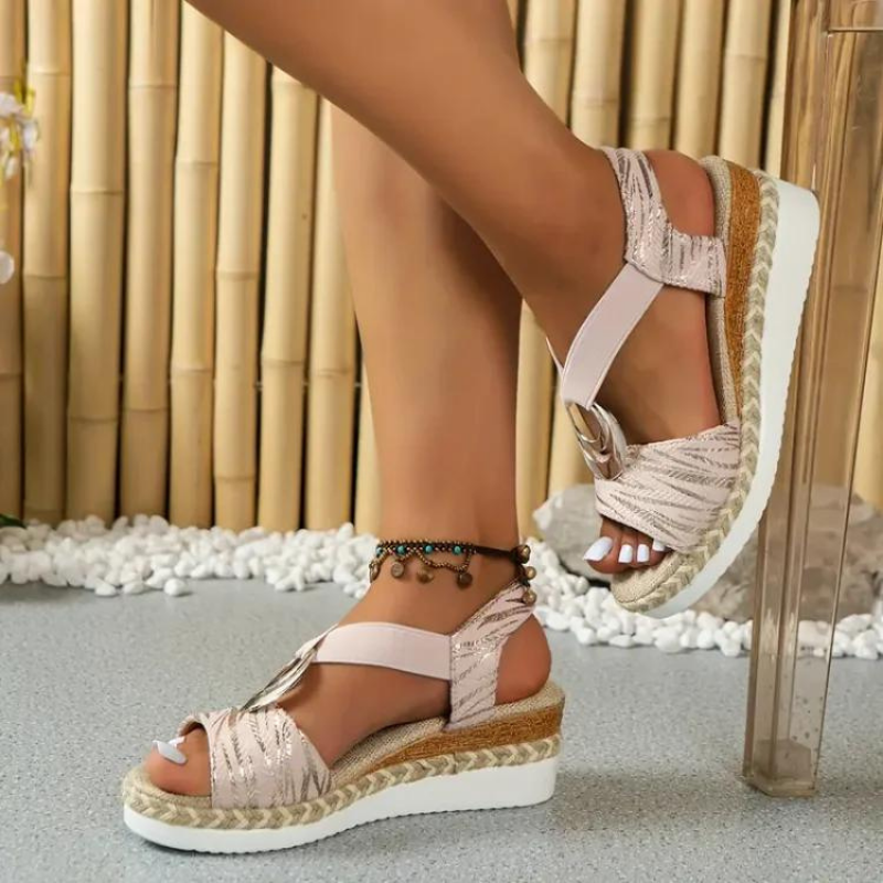 Women sandals buckle strap slip on flat lightweight breathable