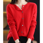 Women's merino wool sweater round neck with button placket slim fit