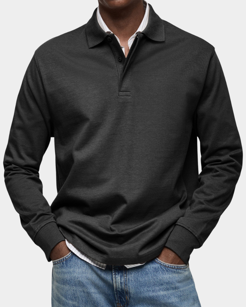 Men Polo Shirt Long Sleeve Stretch Breathable Winter Knit Top