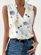 Women V-neck sleeveless blouse floral print lightweight relaxed fit