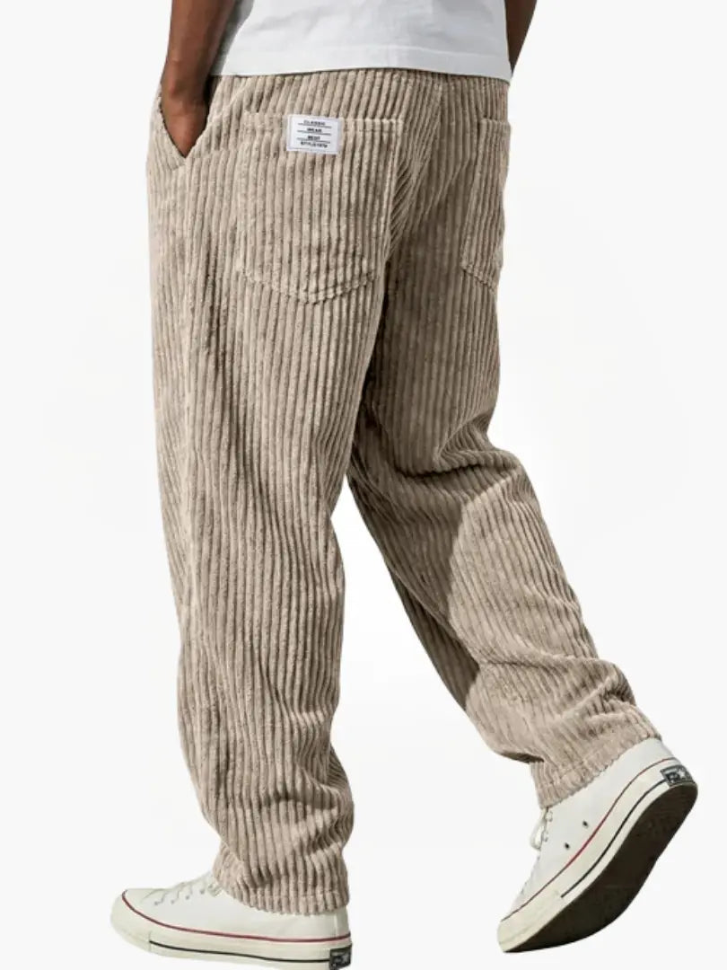 Men's corduroy drawstring trousers relaxed fit all-season smart casual