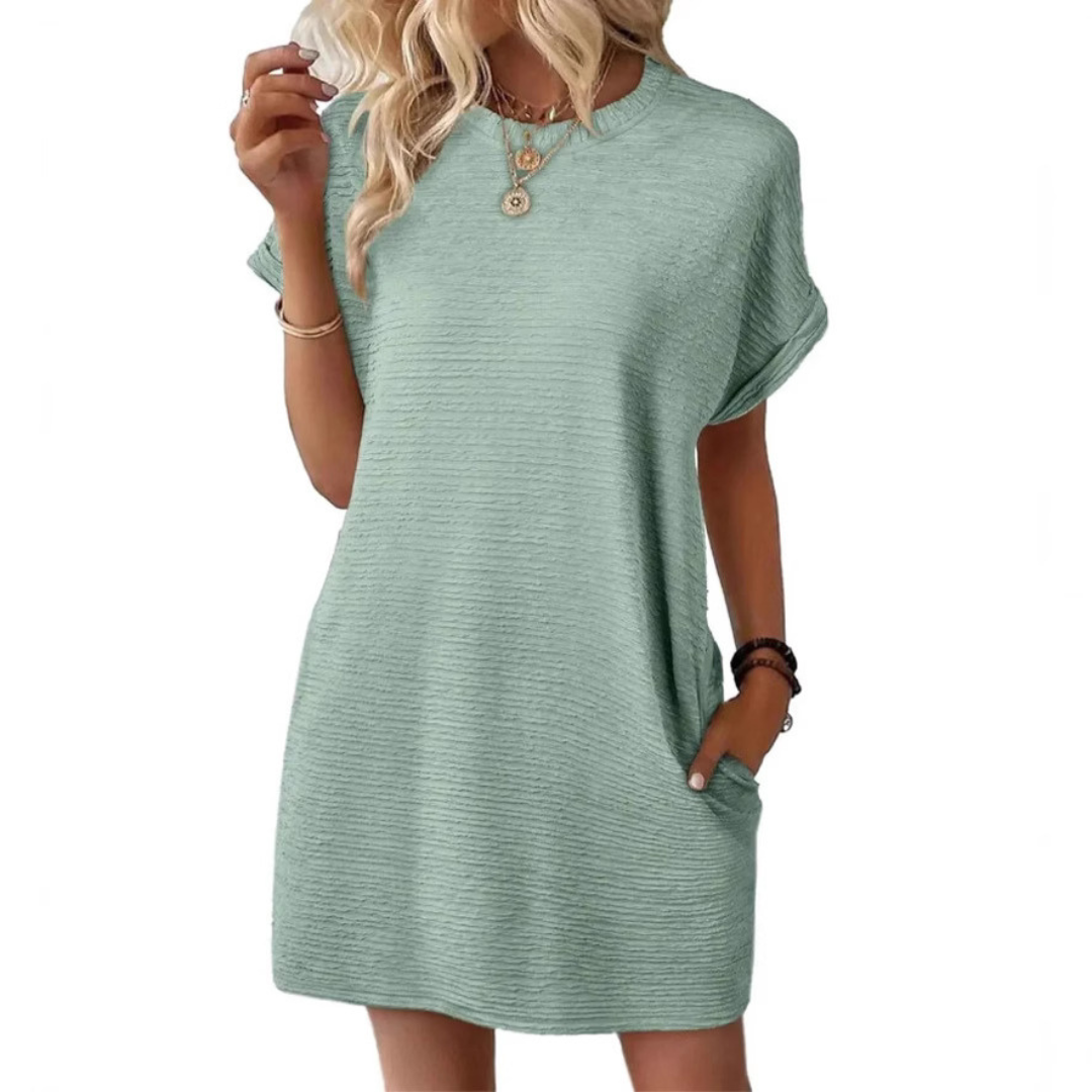 Women A-Line Dress with round neckline casual style
