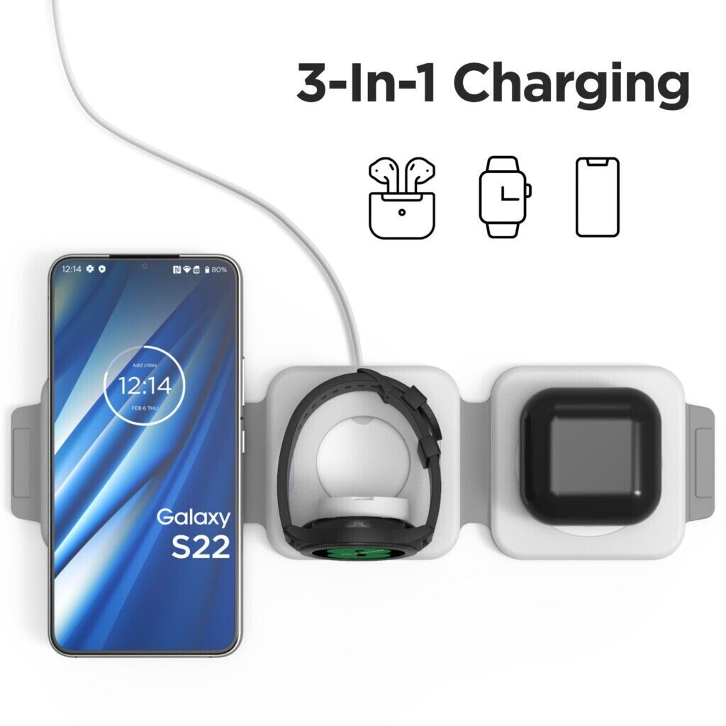3-in-1 travel charger wireless Qi foldable compact dual USB