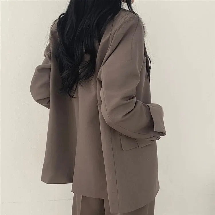Women's blazer and straight-leg trouser set, solid color co-ord set available in multiple colors