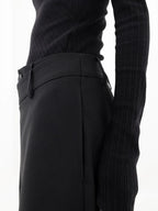 Women wide leg trousers asymmetric button detail in black and grey