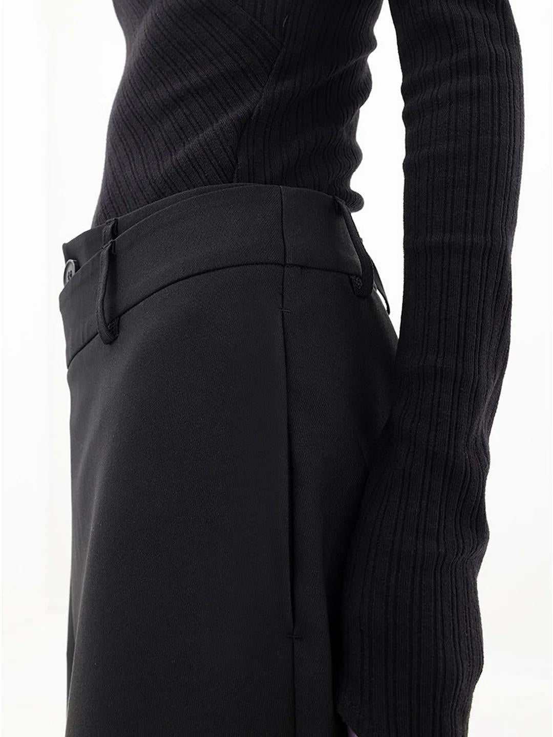 Women wide leg trousers asymmetric button detail in black and grey