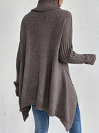 Women knit sweater high neck asymmetric hem relaxed fit