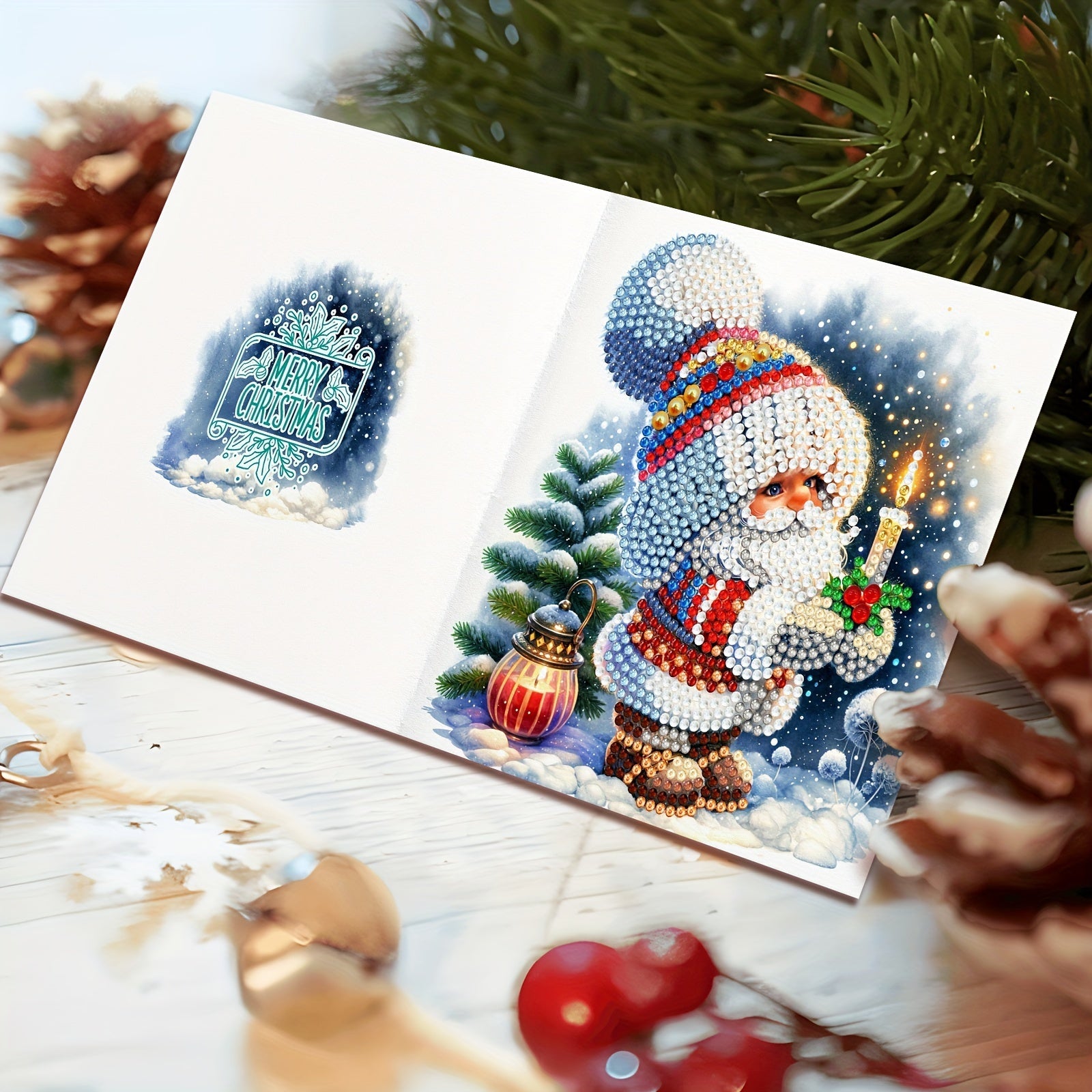 Diamond painting Christmas cards DIY set, 12 pieces, Santa Claus theme