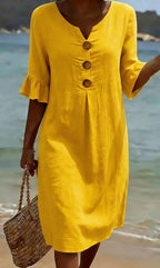 Women's linen dress summer button midi relaxed loose fit, multiple colours