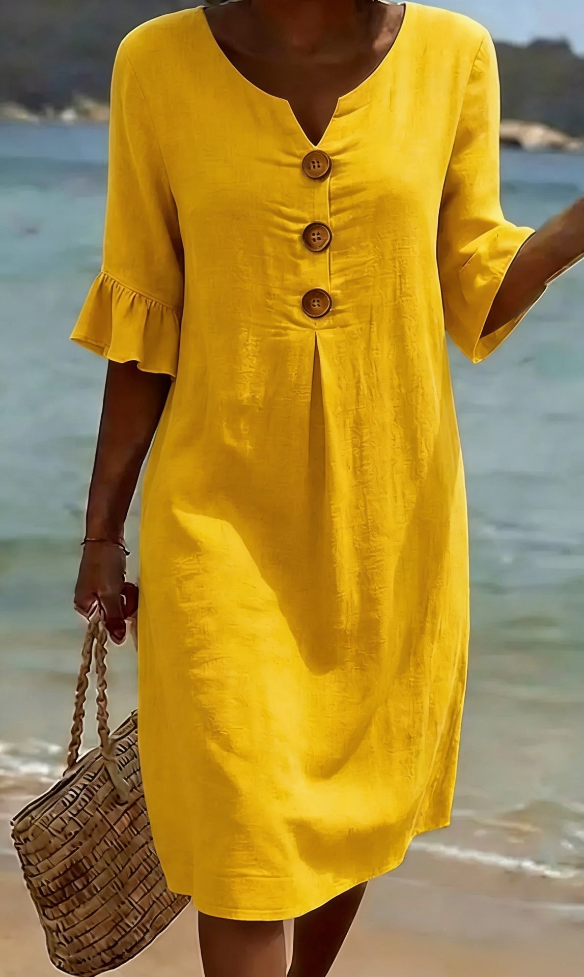 Women's linen dress summer button midi relaxed loose fit, multiple colours