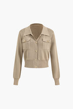Women 2 piece knit blazer skirt set ribbed with gold button detail