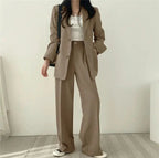 Women's blazer and straight-leg trouser set, solid color co-ord set available in multiple colors