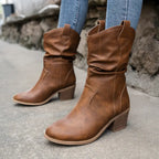 Women ankle boots western cowboy style with block heel