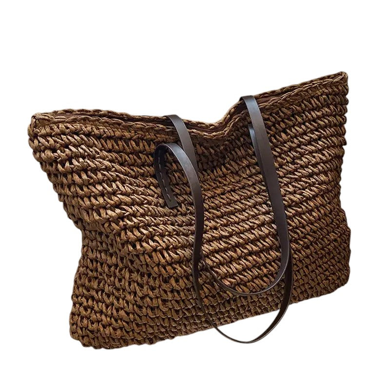 Women woven tote bag spacious lightweight shoulder bag