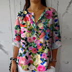 Women's floral blouse V-neck short sleeve relaxed fit summer top