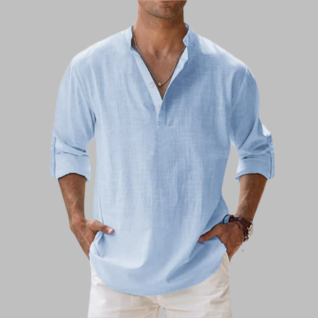 Men's linen shirt relaxed fit button-down breathable summer style
