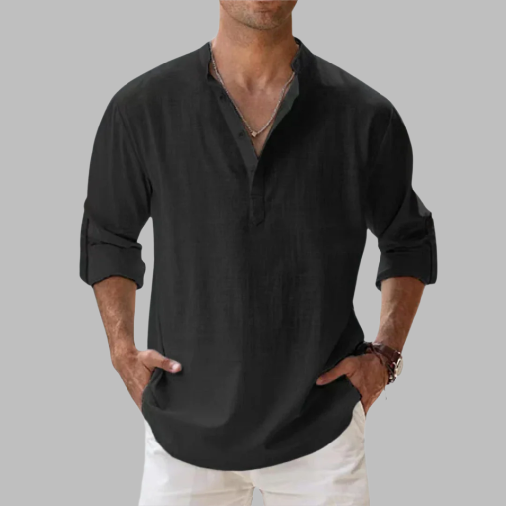 Men's linen shirt relaxed fit button-down breathable summer style